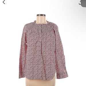 J Crew Liberty Art Fabrics red white tiny floral pin tucked blouse size 10 EUC